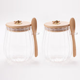 Urbane Home Borosilicate Glass Jar with Bamboo Lid | Kitchen Organizer Items & Storage | Multi-utility, Leakproof, Airtight Storage Jar for Cookies, Snacks, Tea, Coffee, Sugar | Set of 2 (680ml)
